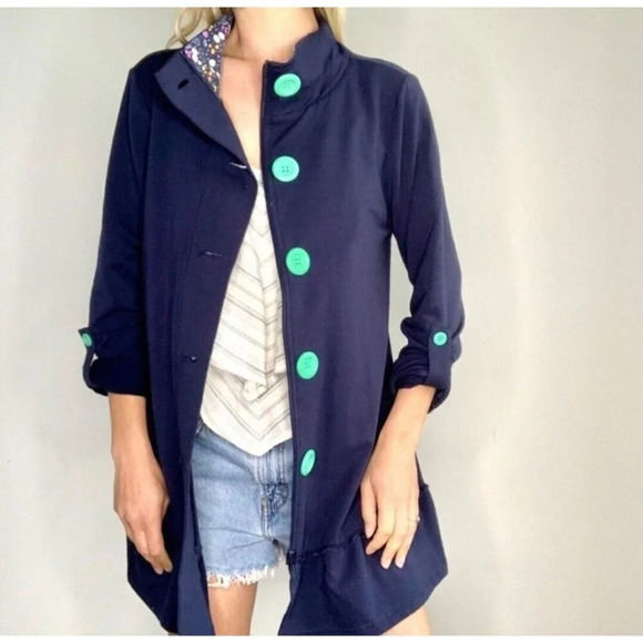 Matilda Jane navy A million little things button up peacoat jacket craftcore Med - Picture 1 of 15